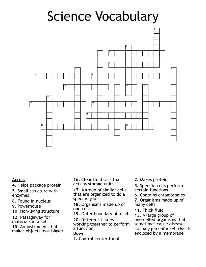 Science Vocabulary Crossword - WordMint