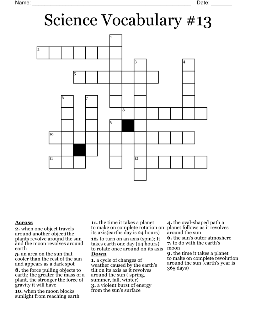 Science Vocabulary #13 Crossword