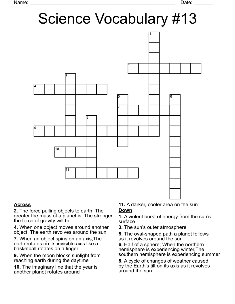 Science Vocabulary #13  Crossword
