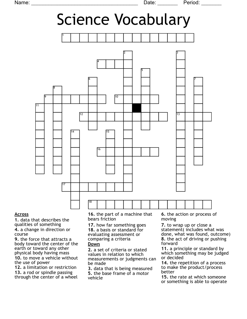 Science Vocabulary Crossword