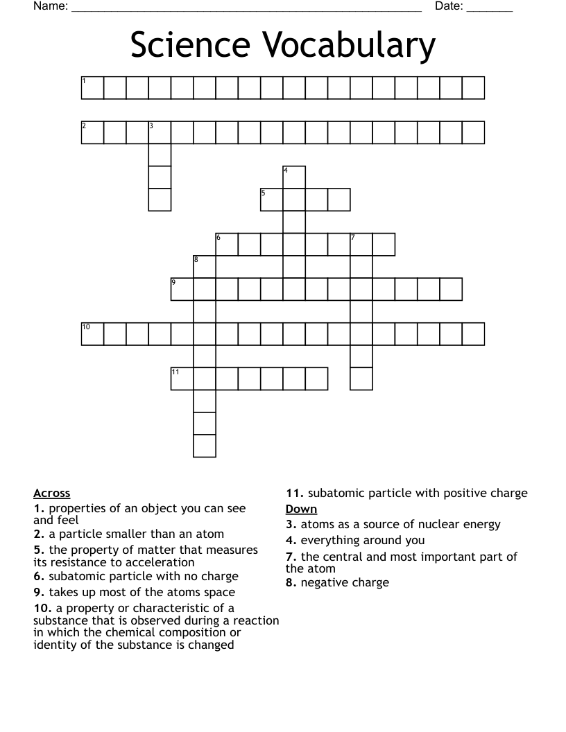 Science Vocabulary Crossword
