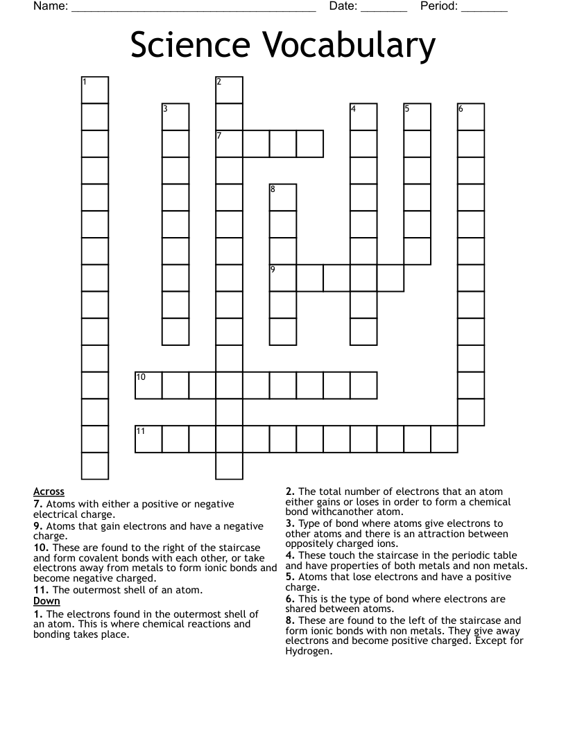 Science Vocabulary Crossword