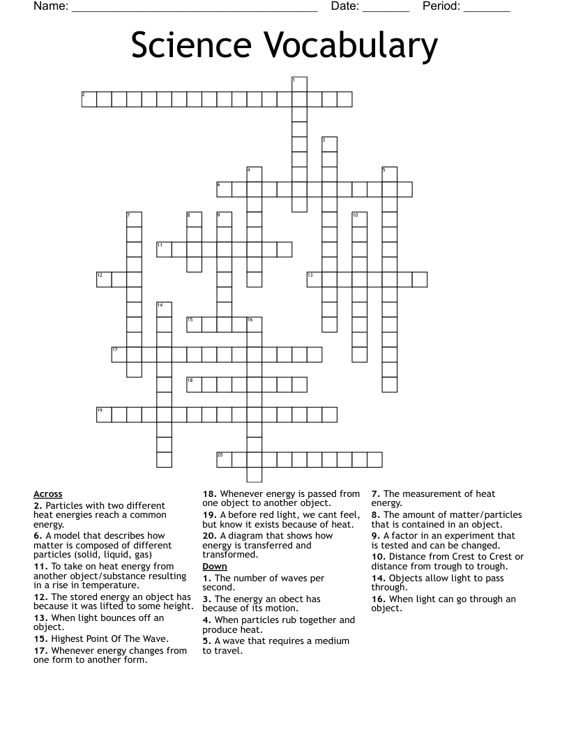 Science Vocabulary Crossword