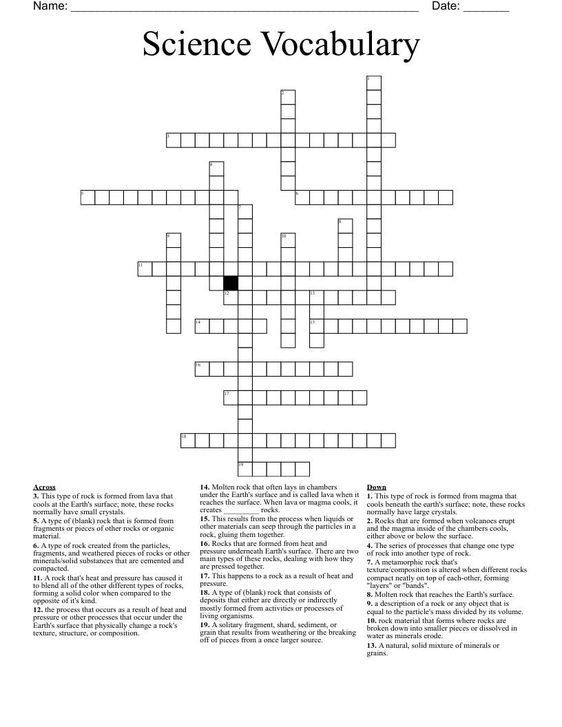 Science Vocabulary Crossword
