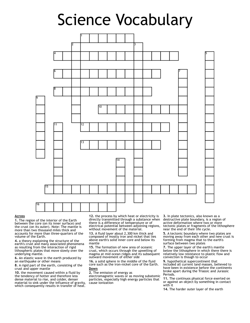 Science Vocabulary Crossword