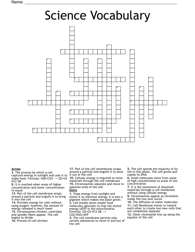 Science Vocabulary Crossword