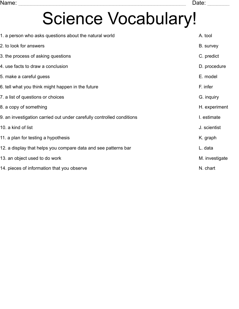 Science Vocabulary! Worksheet
