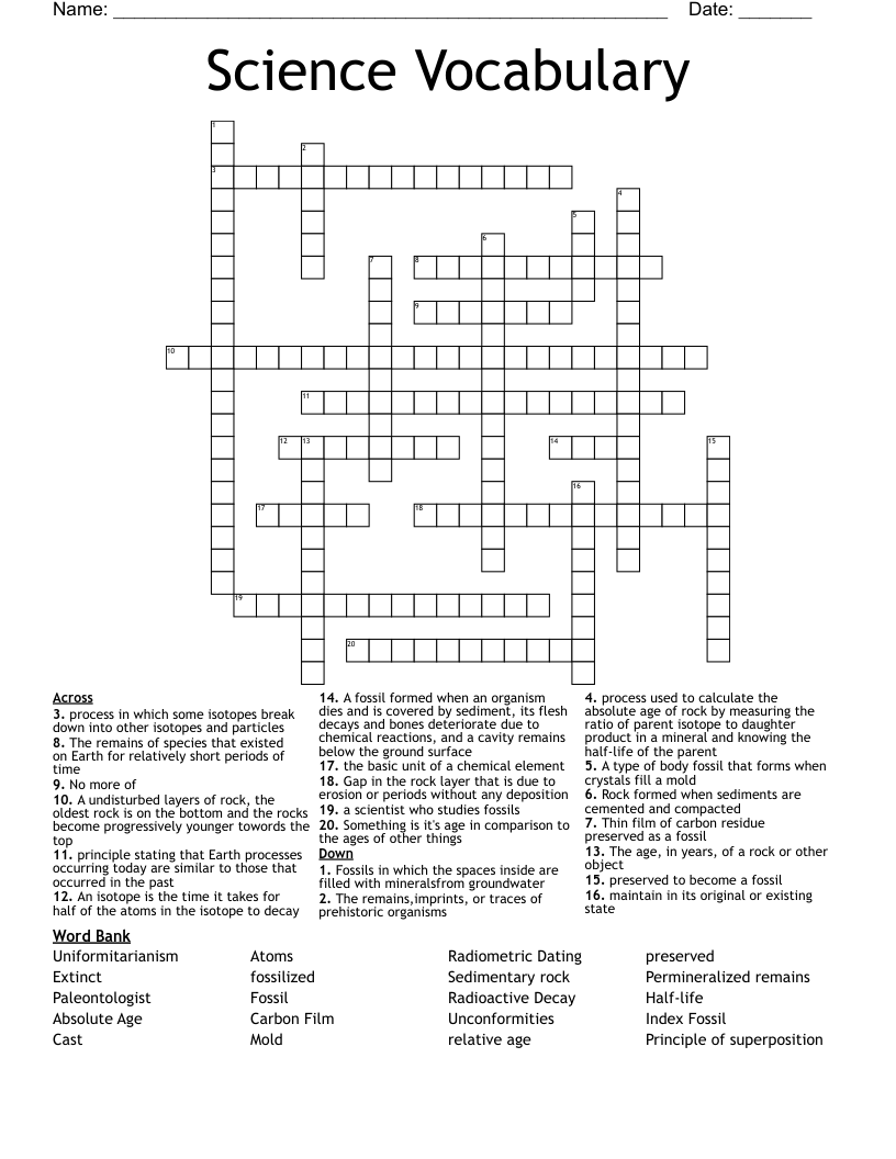 Science Vocabulary Crossword