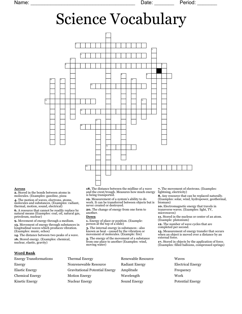 Science Vocabulary Crossword