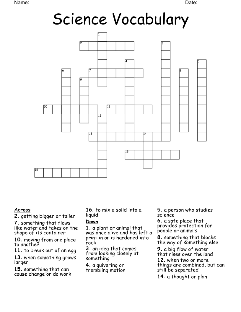 Science Vocabulary Crossword