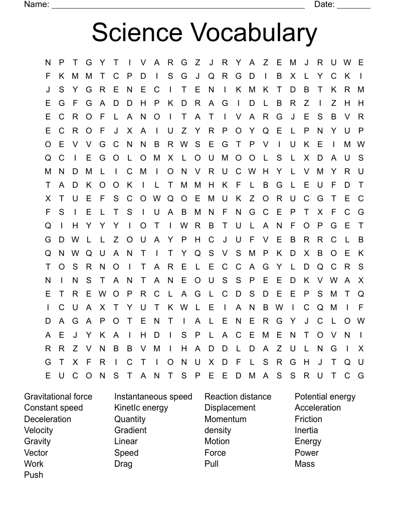 Science Vocabulary Word Search