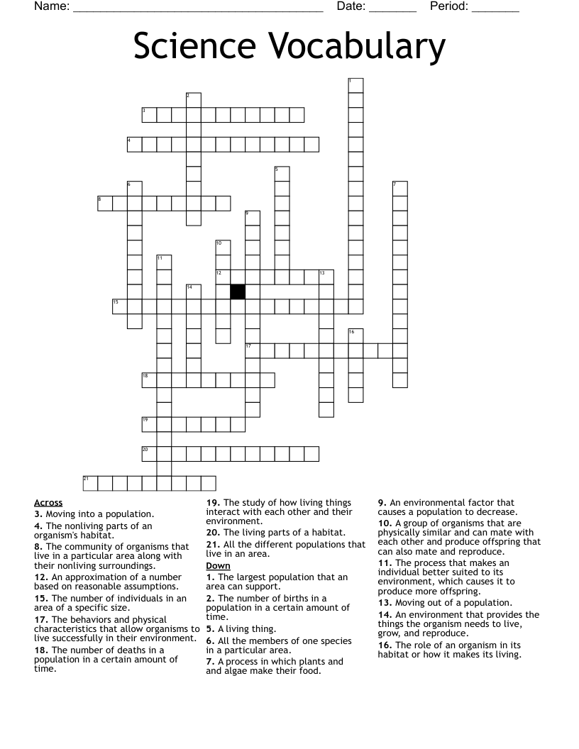 Science Vocabulary Crossword
