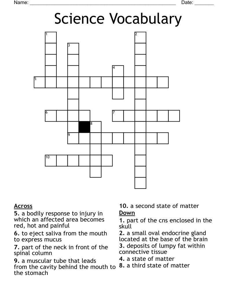 Science Vocabulary Crossword