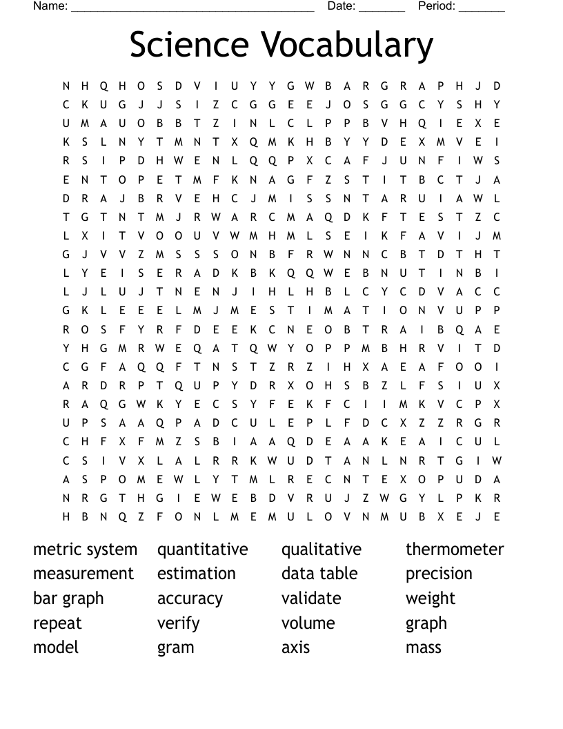 Science Vocabulary Word Search