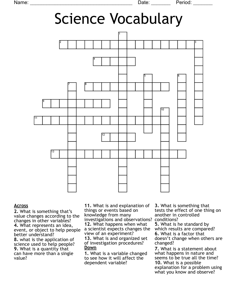 Science Vocabulary Crossword