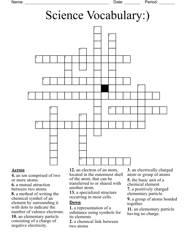 Science Vocabulary:) Crossword