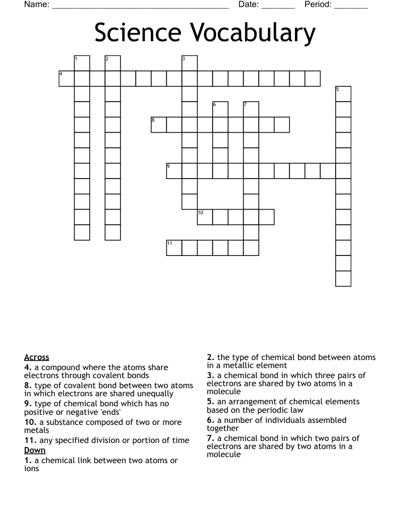 Science Vocabulary Crossword