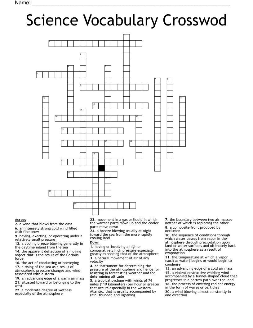 Science Vocabulary Crosswod Crossword