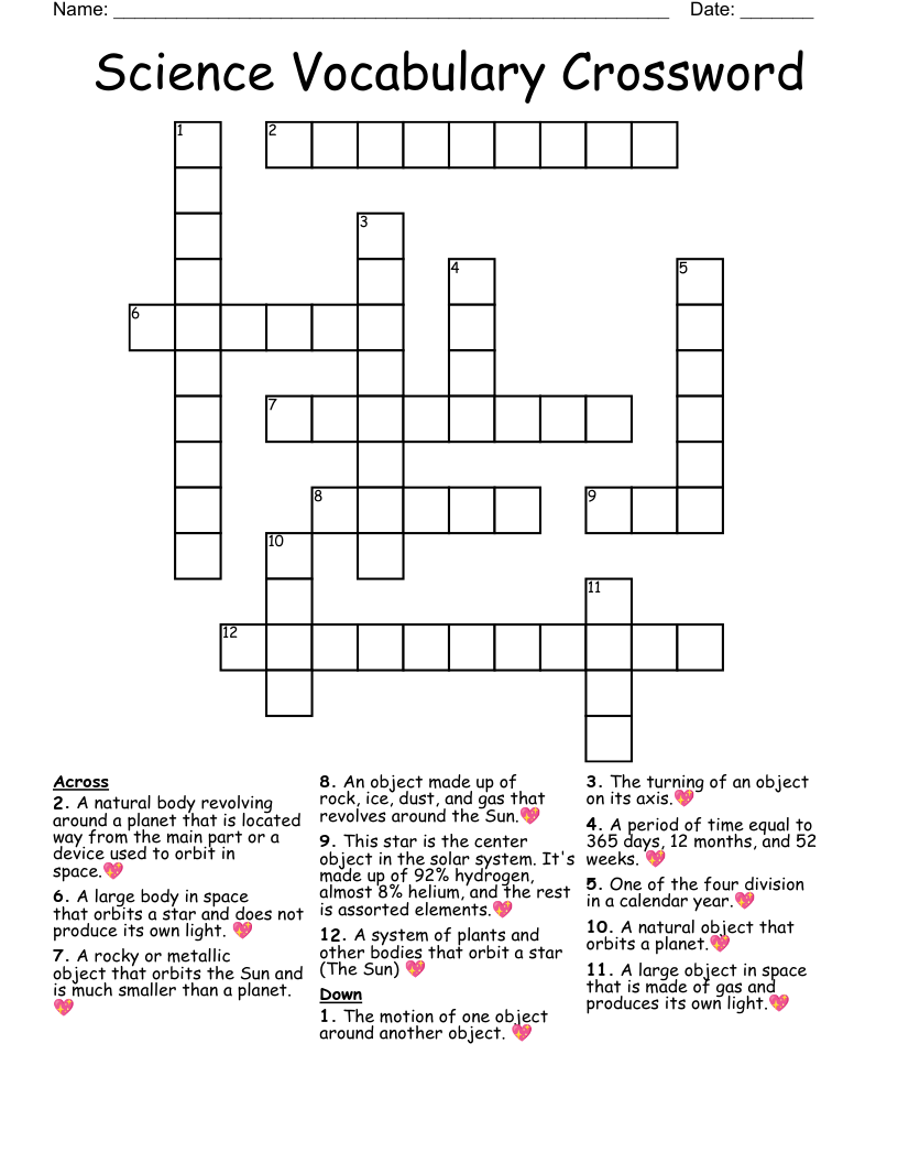 Science Vocabulary Crossword