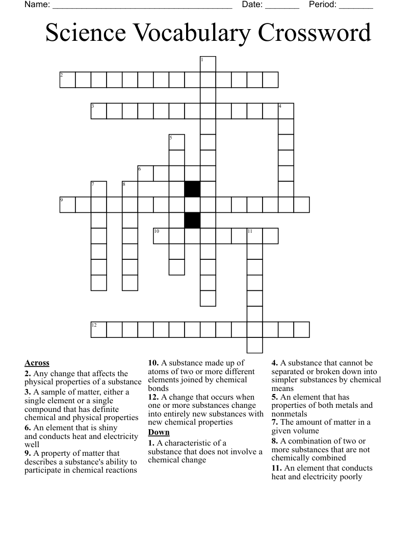 Science Vocabulary Crossword