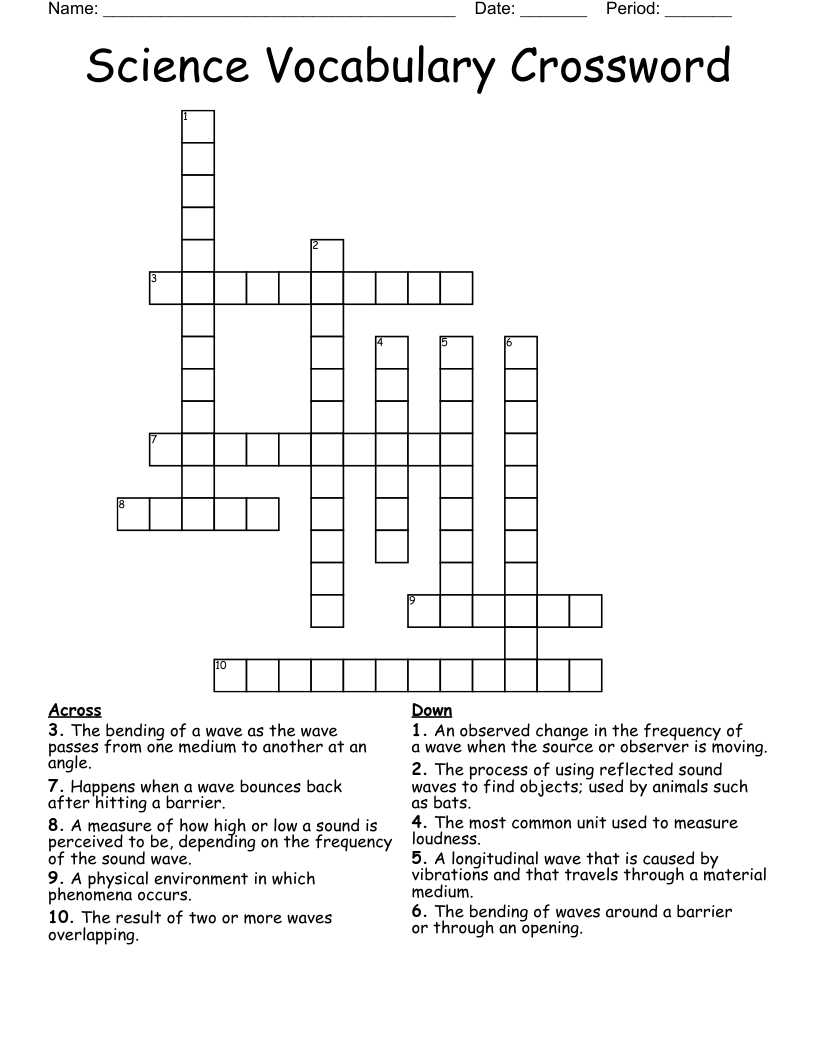 Science Vocabulary Crossword