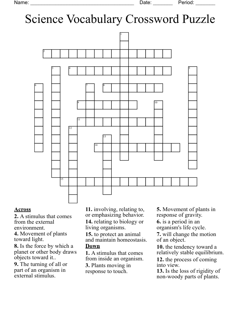 Science Vocabulary Crossword Puzzle