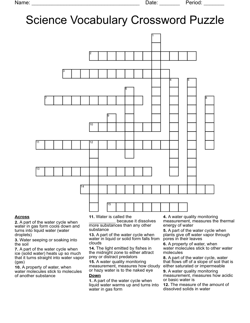 Science Vocabulary Crossword Puzzle