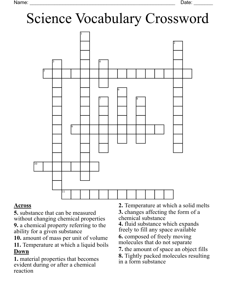 Science Vocabulary Crossword 