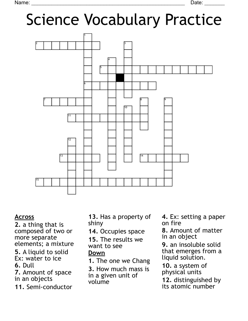 Science Vocabulary Practice Crossword