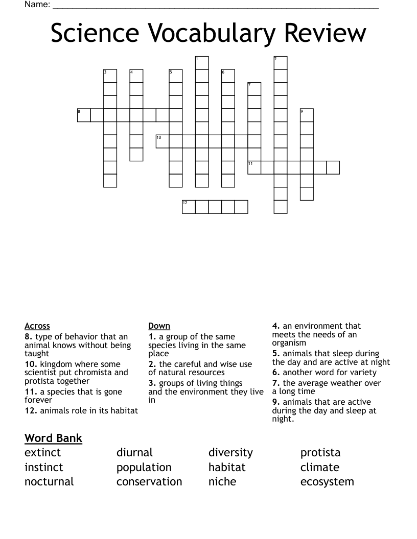 Science Vocabulary Review Crossword
