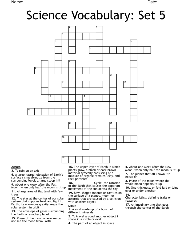 Science Vocabulary: Set 5 Crossword