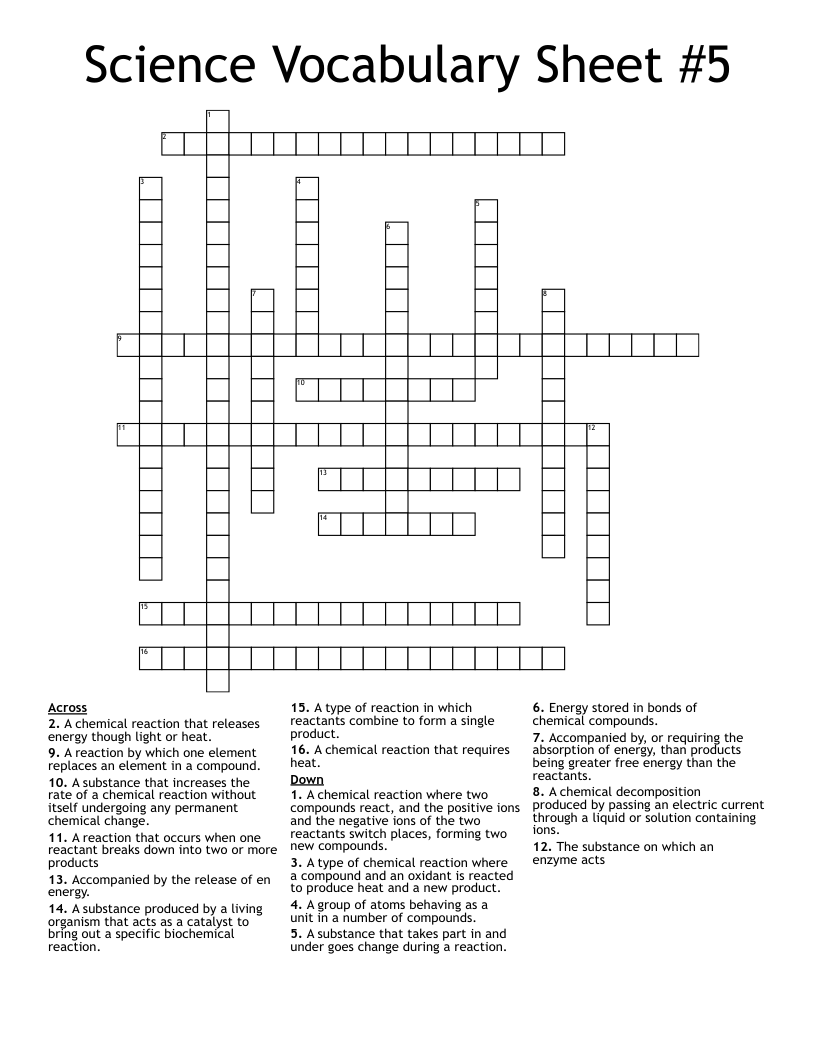 Science Vocabulary Sheet #5 Crossword