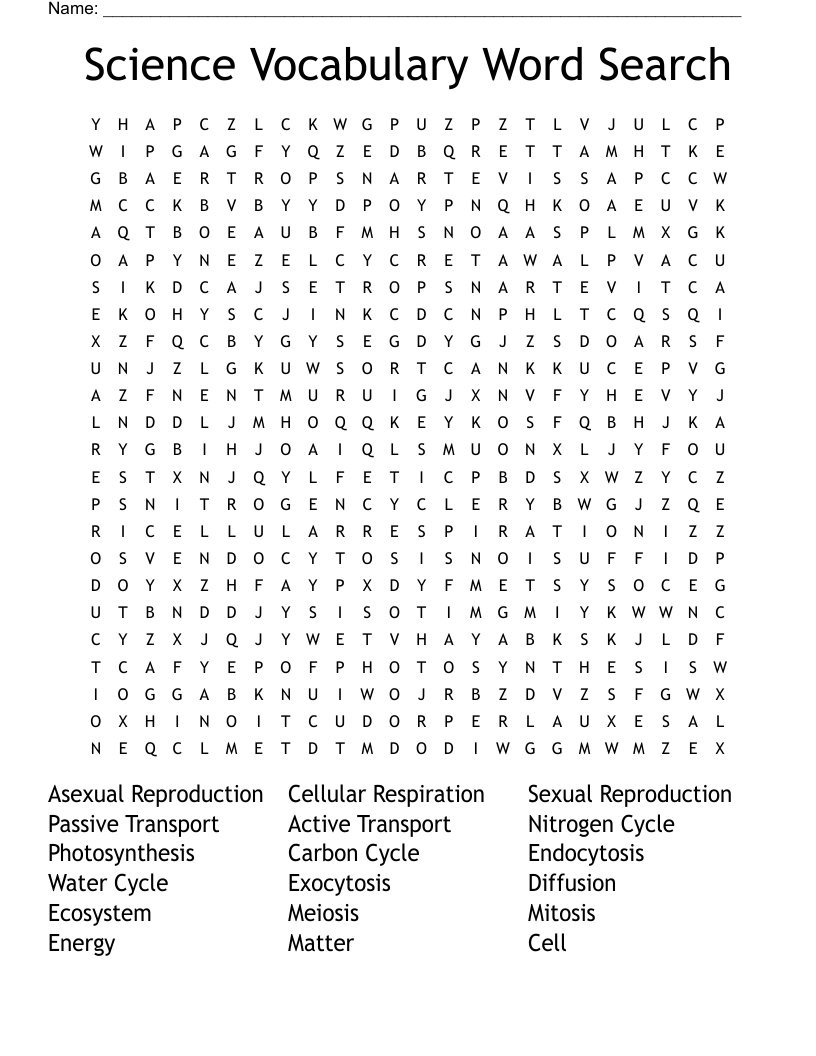 Science Vocabulary Word Search