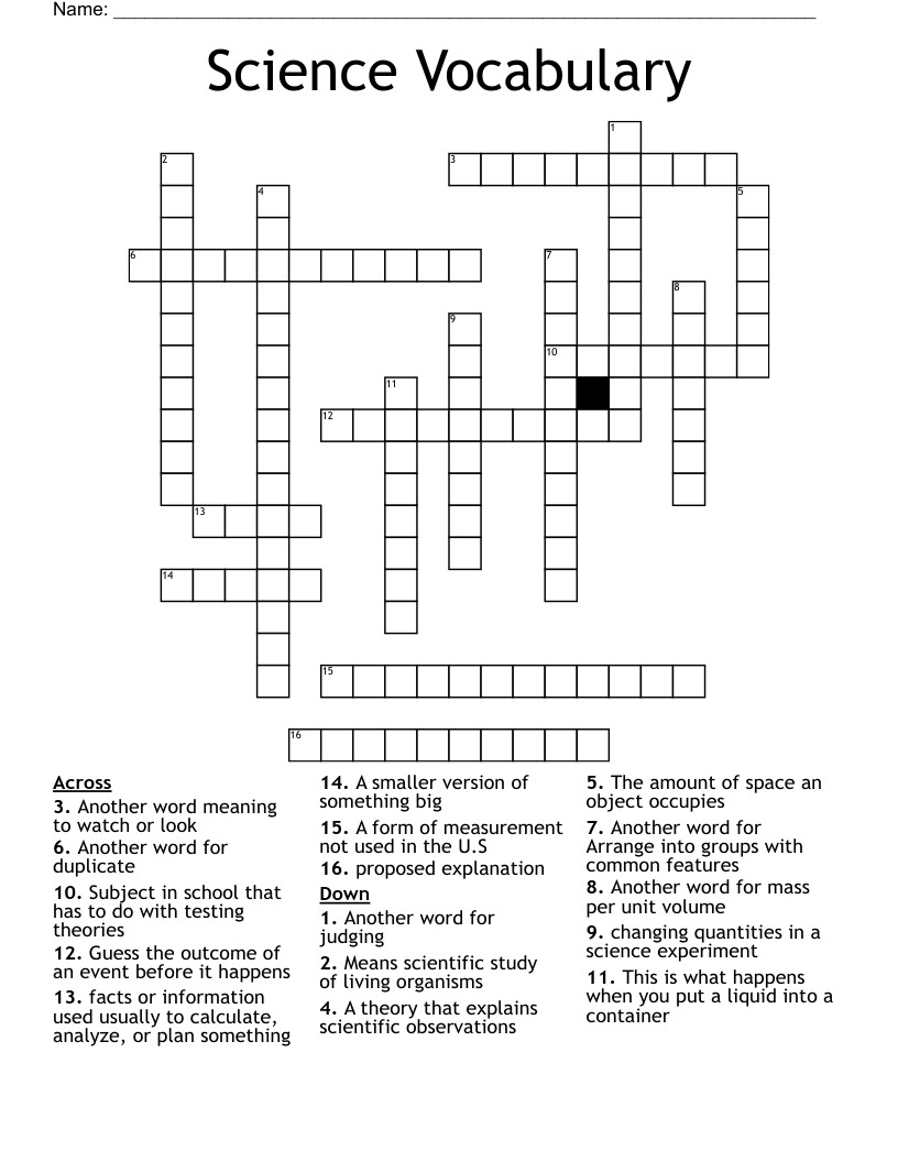Science Vocabulary  Crossword