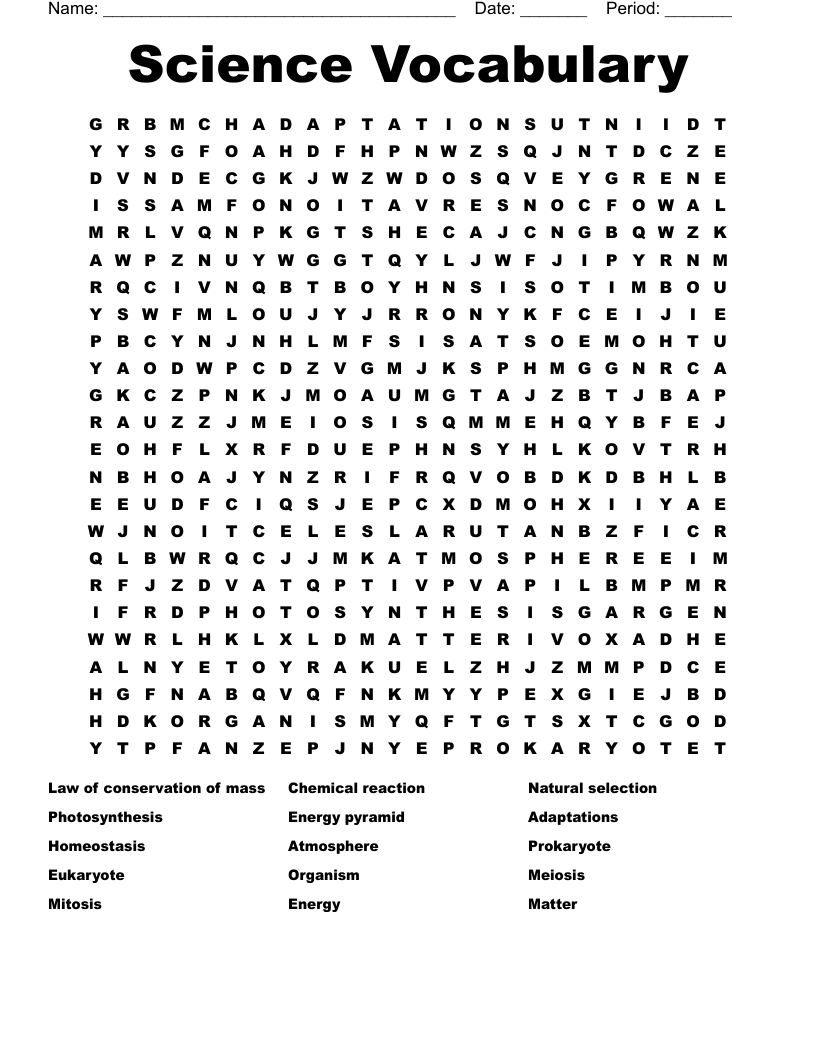 Science Vocabulary  Word Search