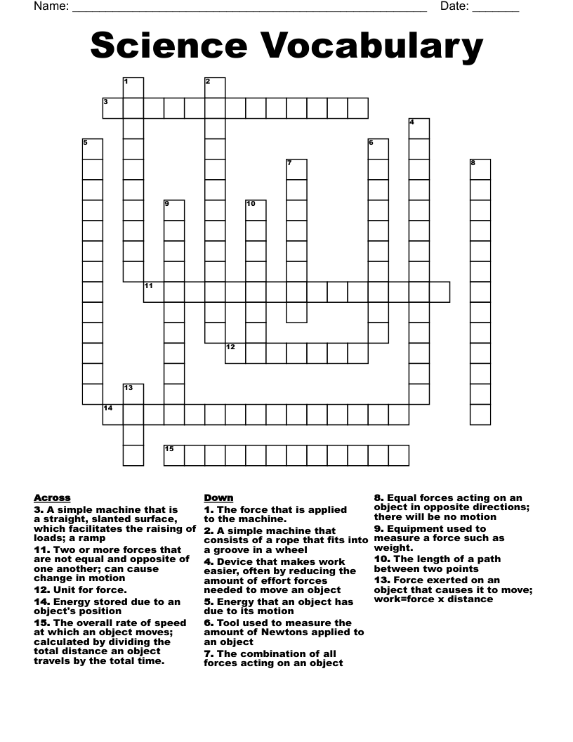 Science Vocabulary  Crossword