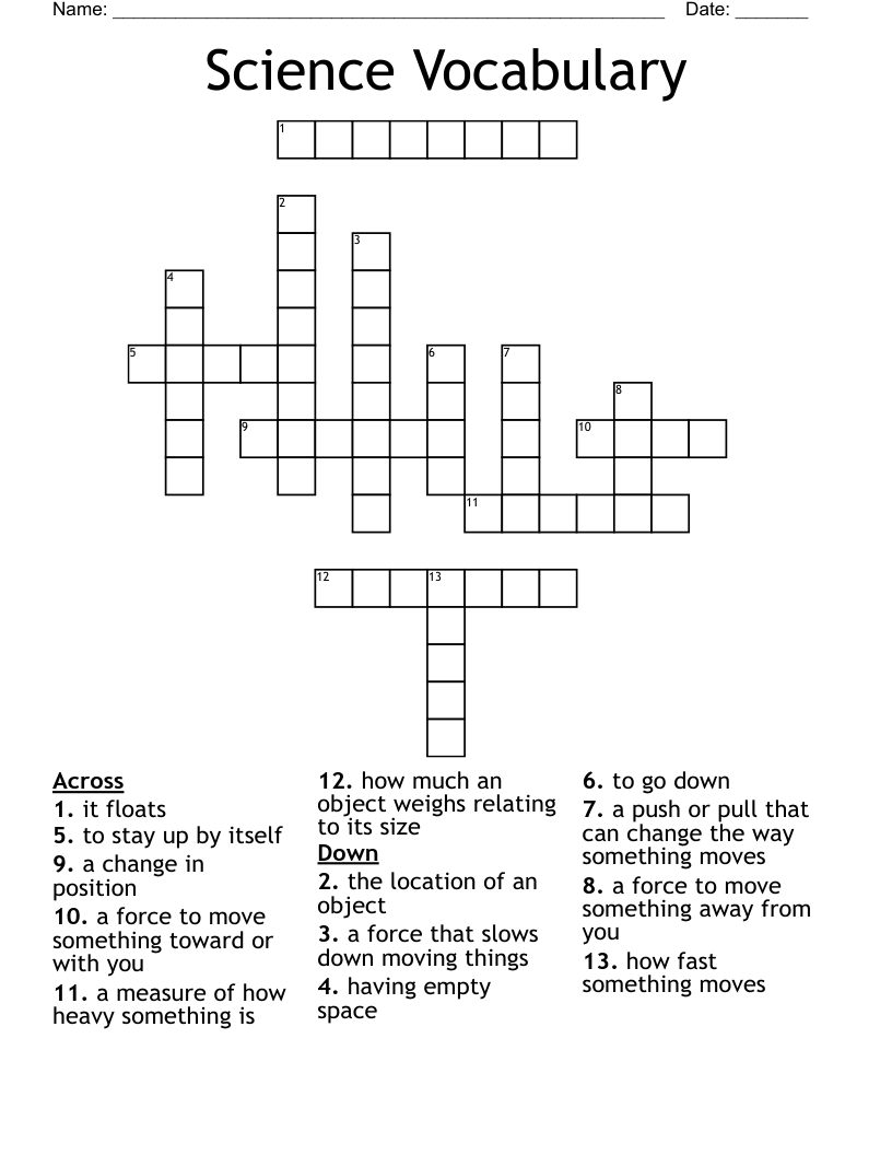 Science Vocabulary  Crossword