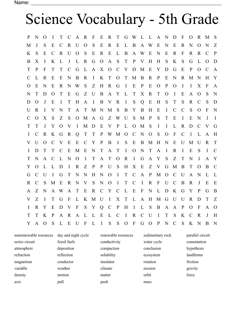 Science Vocabulary - 5th Grade Word Search