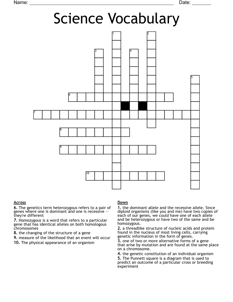 Science Vocabulary  Crossword