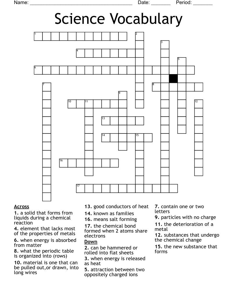 Science Vocabulary  Crossword