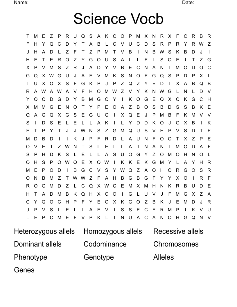 Science Vocb Word Search