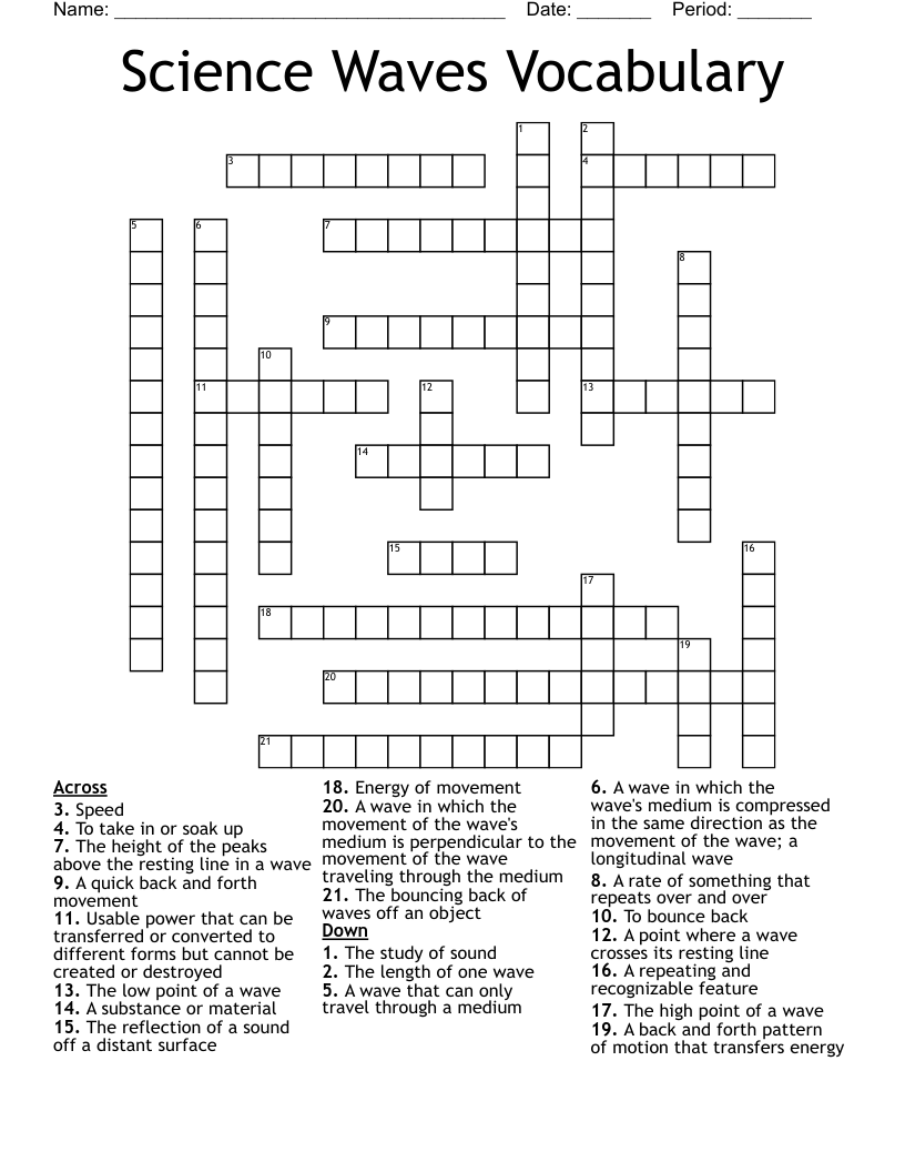 Science Waves Vocabulary Crossword