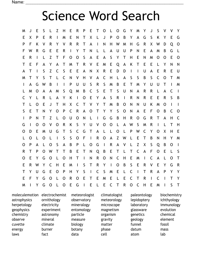 Science Word Search