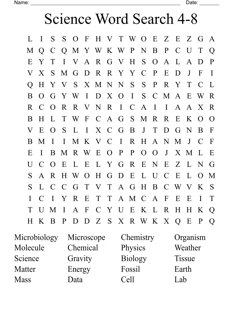 Science Word Search 4-8