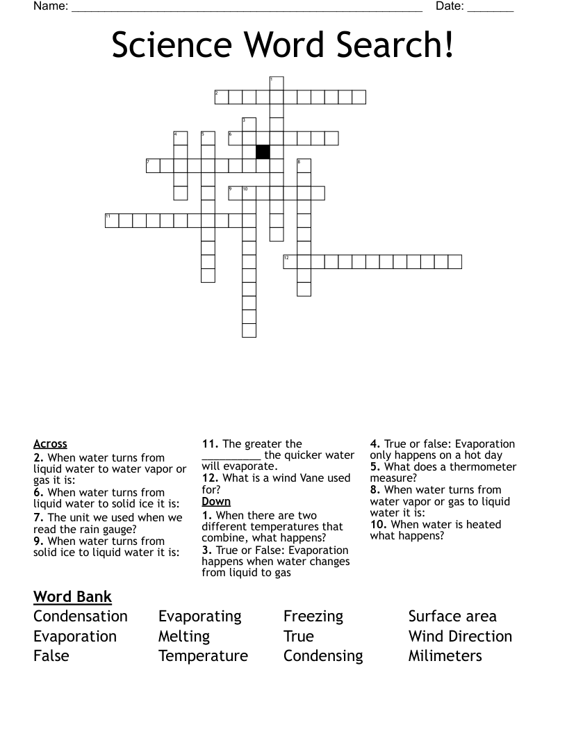 Science Word Search!  Crossword
