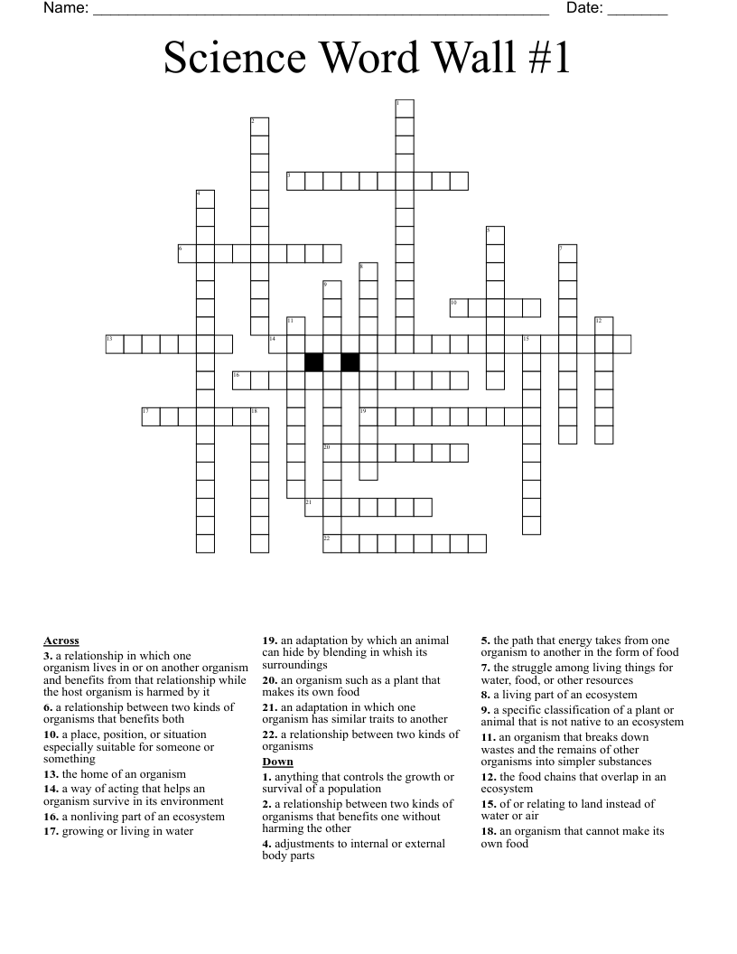Science Word Wall #1 Crossword