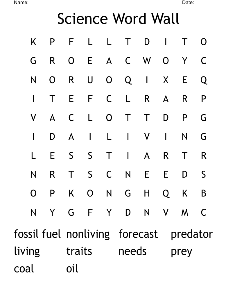 Science Word Wall Word Search