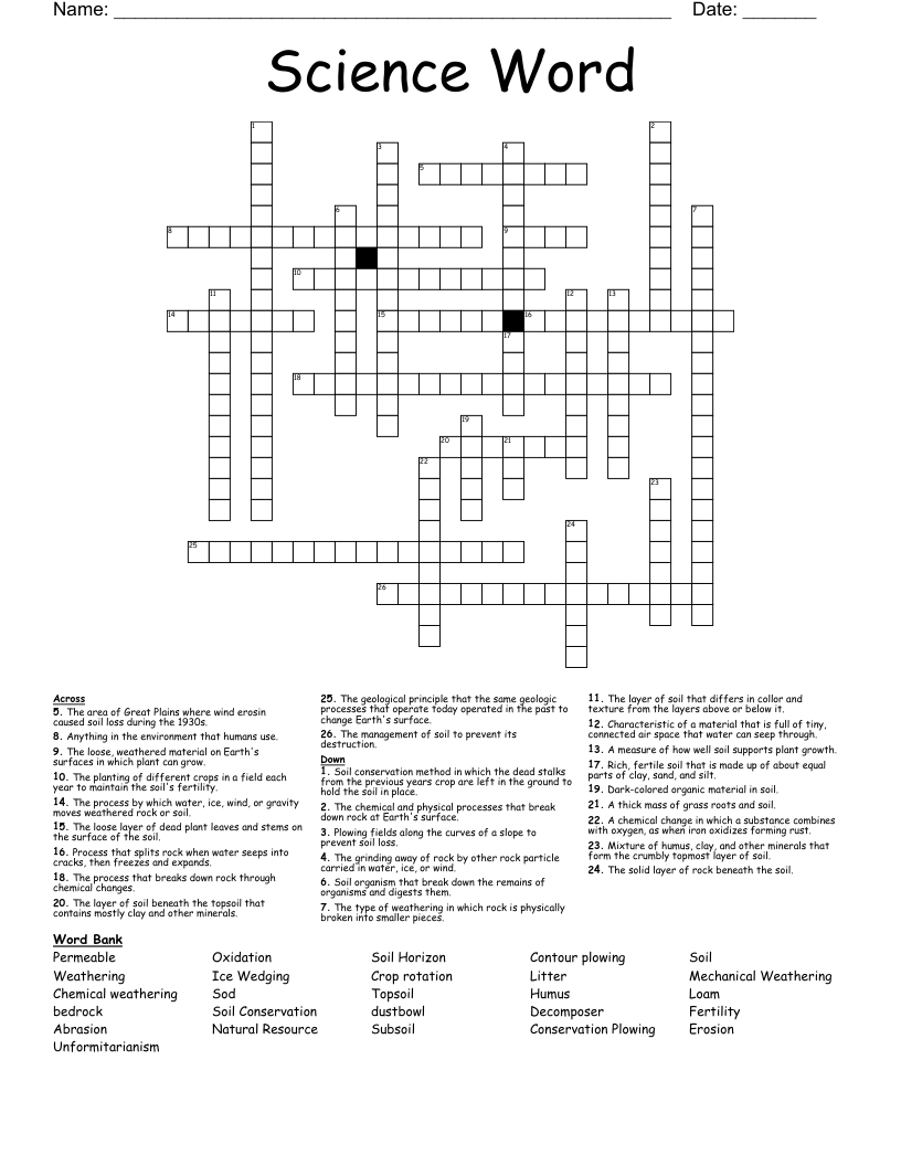 Science Word  Crossword