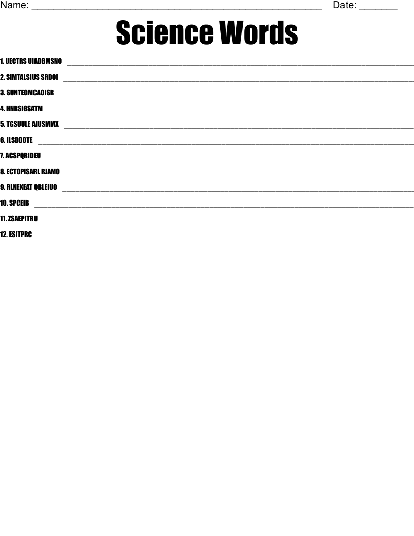 Science Words Word Scramble