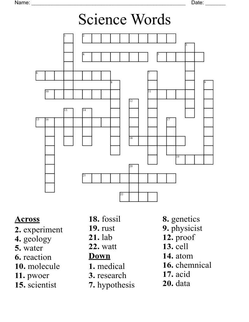 Science Words Crossword